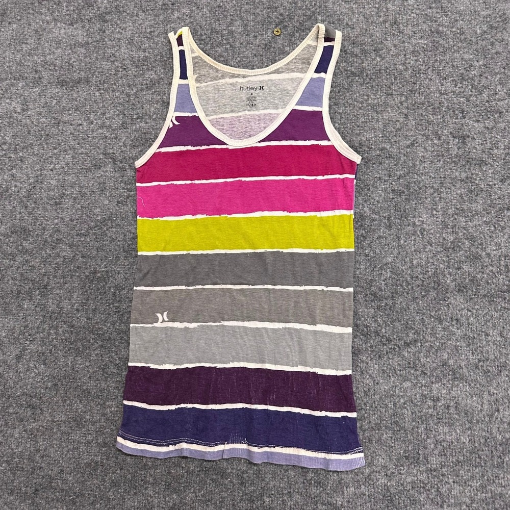 Hurley Tank Top Womens Size M Multicolor Striped Cotton Ribbed Slim Fit